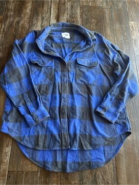 Aerie Lumber Jane Plaid Flannel Collared Button-Down Oversized Shirt Womens S